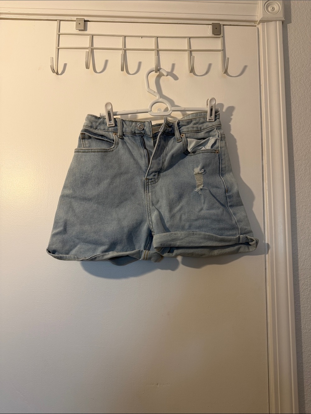 Women's Light Blue Denim Jean Shorts with Rolled Hem